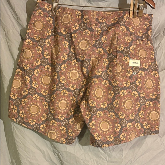 Rhythm Men's Floral Pattern Board Shorts - Brown and Yellow - Picture 2 of 4